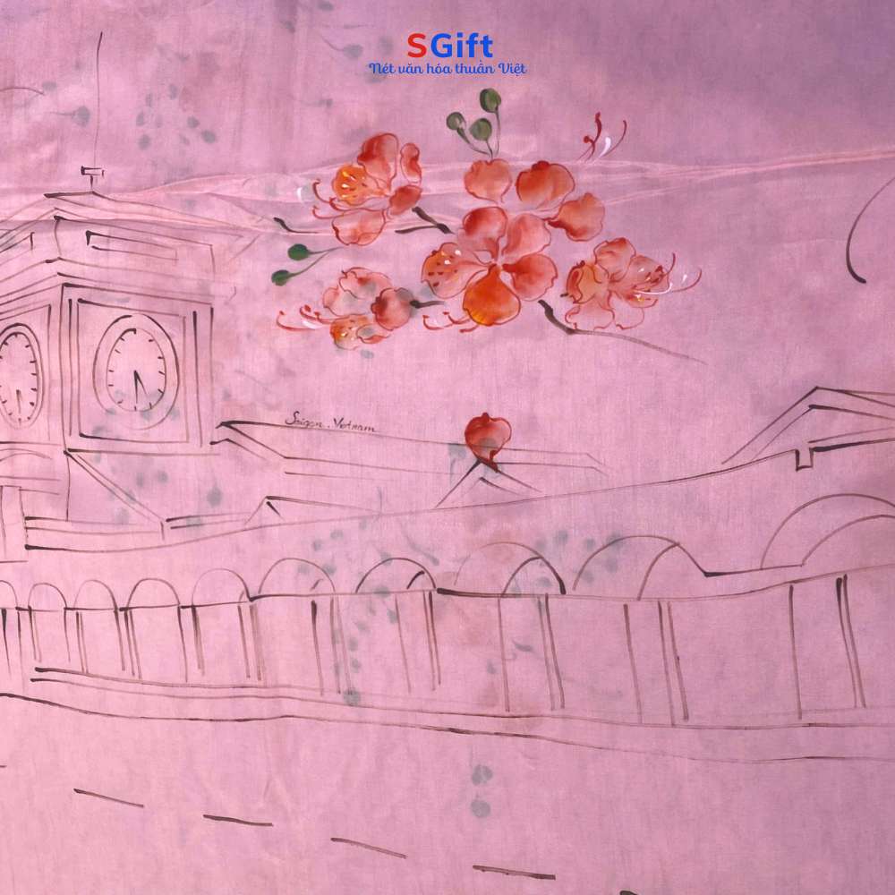 Khăn lụa vẽ chợ Bến Thành