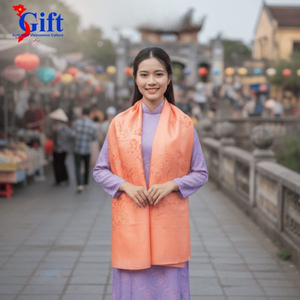 Ben Thanh Market Painted Silk Scarf Coral Pink Red Box High-end Gift Bag SGPT70180/10.4