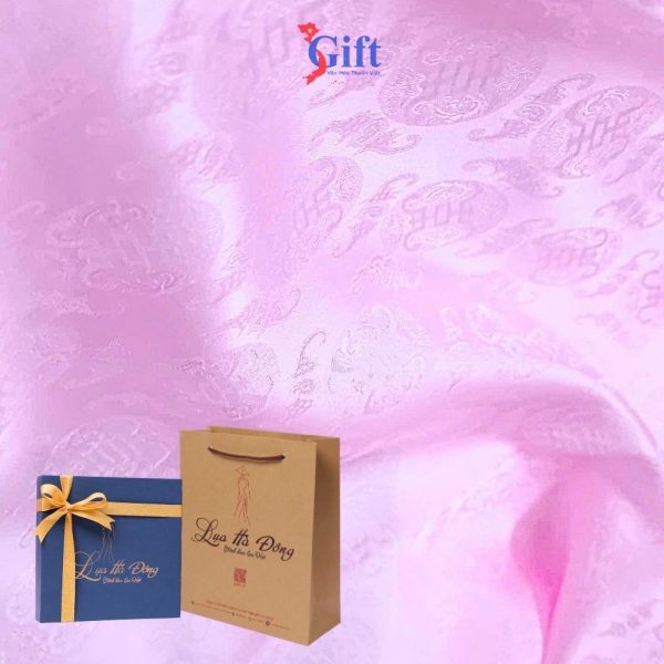 Bộ Vải Áo Dài Họa Tiết Thọ Dơi Hồng - Hộp Xanh & Túi Quà Tặng SGLNLTD1.2