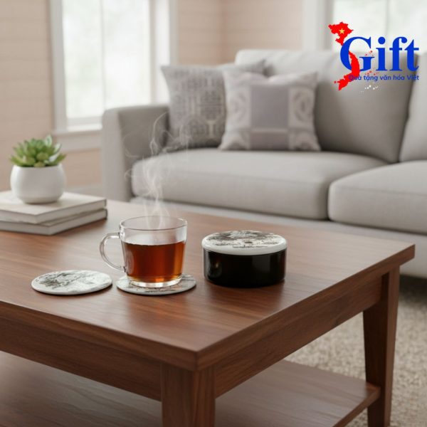 Đế Lót Ly Đồng Quê Trắng Đen Sgift quà tặng văn hóa Việt