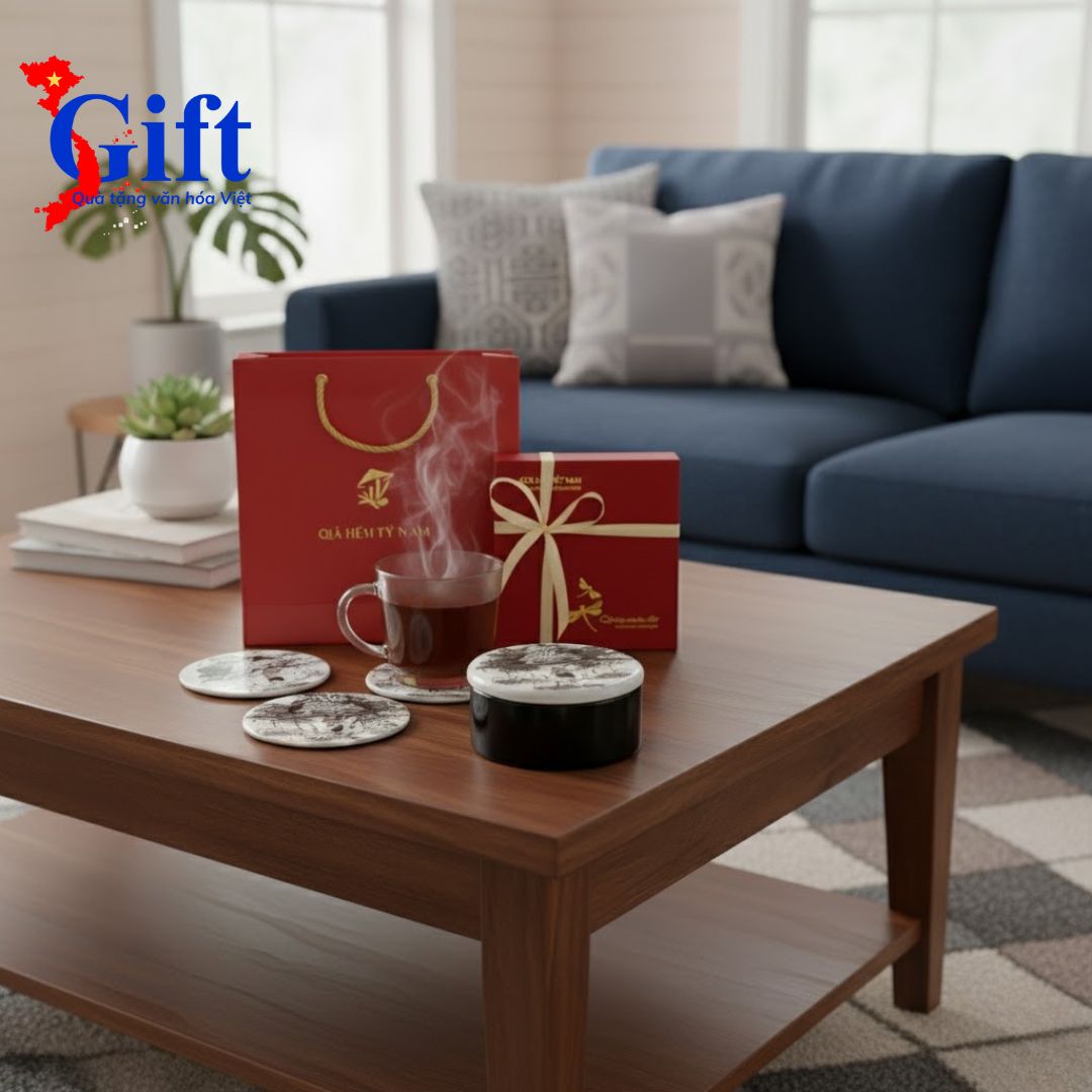 Đế Lót Ly Đồng Quê Trắng Đen (4) Đế Lót Ly Đồng Quê Trắng Đen Sgift quà tặng văn hóa Việt