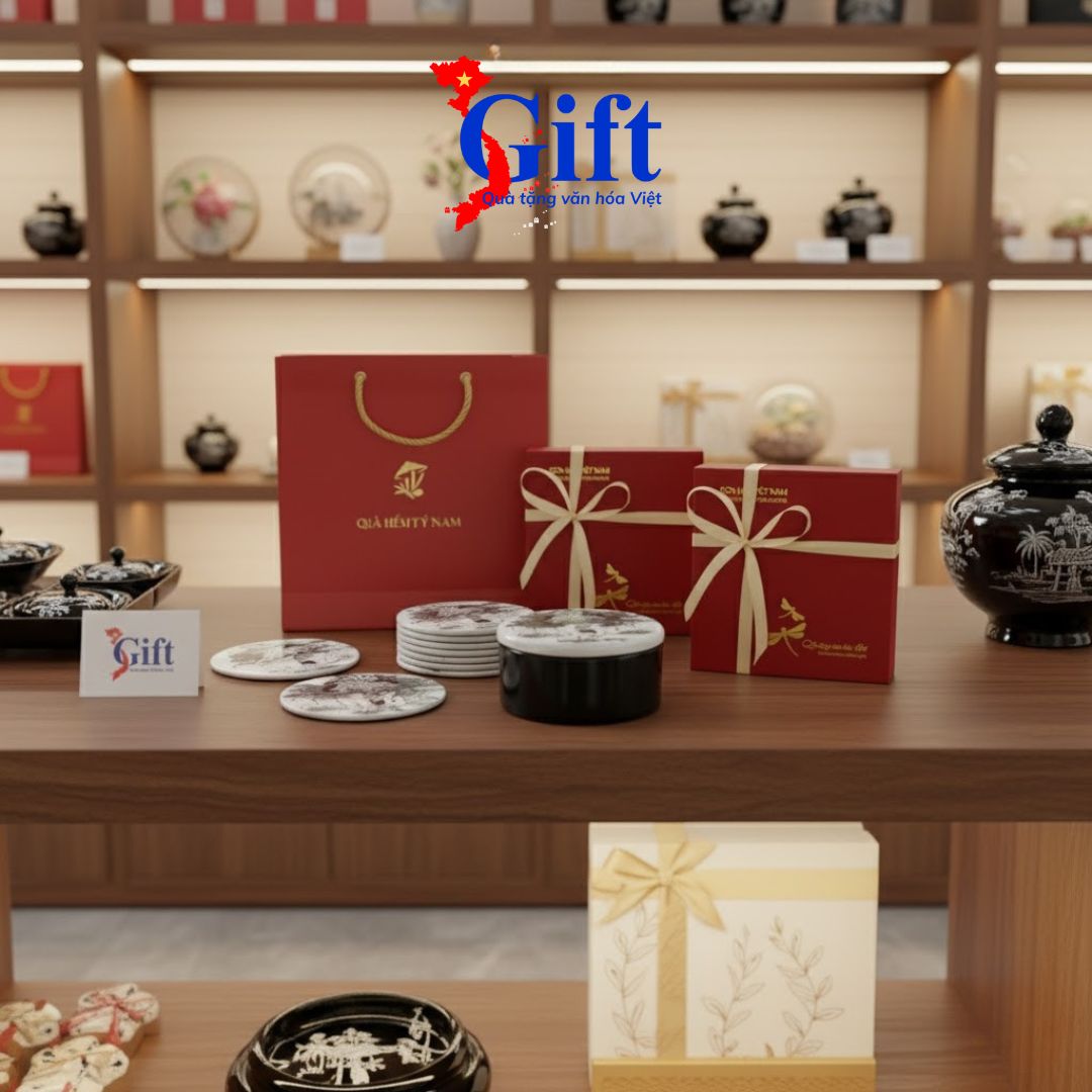 Đế Lót Ly Đồng Quê Trắng Đen Sgift quà tặng văn hóa Việt