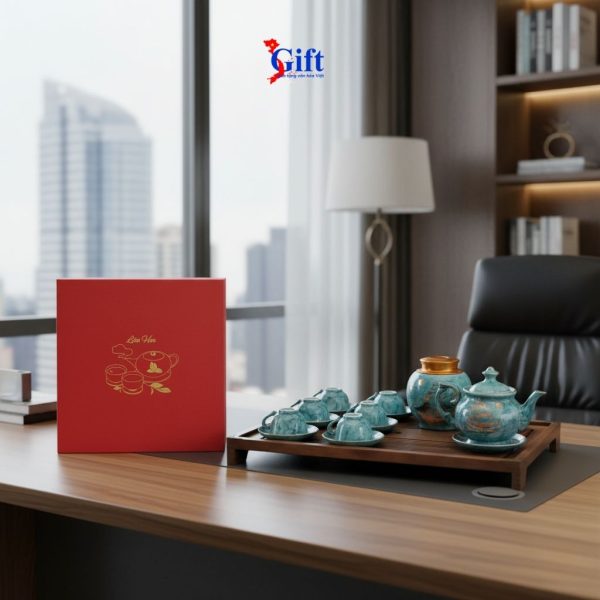 Bộ bình trà cát tường men vân đá Thuận buồm xuôi gió