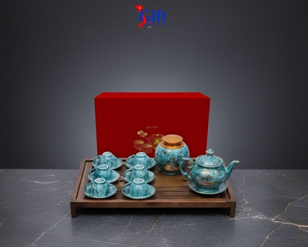 Bộ bình trà cát tường men vân đá Thuận buồm xuôi gió