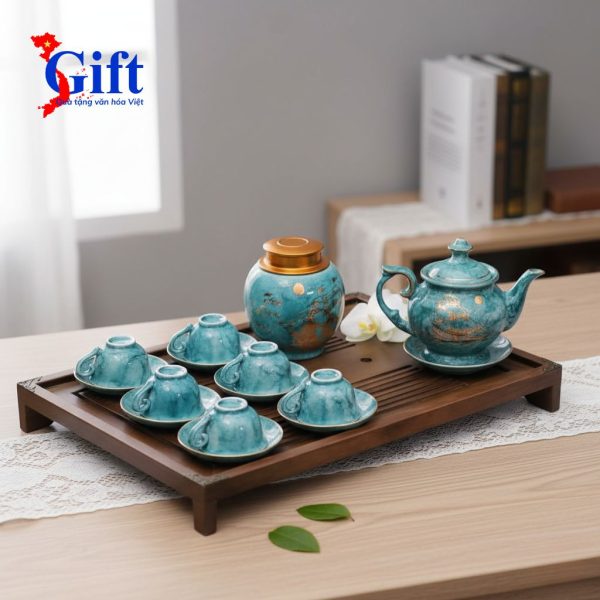 Bộ bình trà cát tường men vân đá Thuận buồm xuôi gió