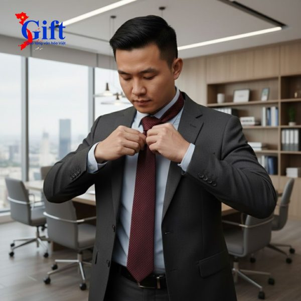 Cà Vạt Lụa Tơ Tằm Họa Tiết Chấm Bi Đỏ - Hộp Xanh SG07.2