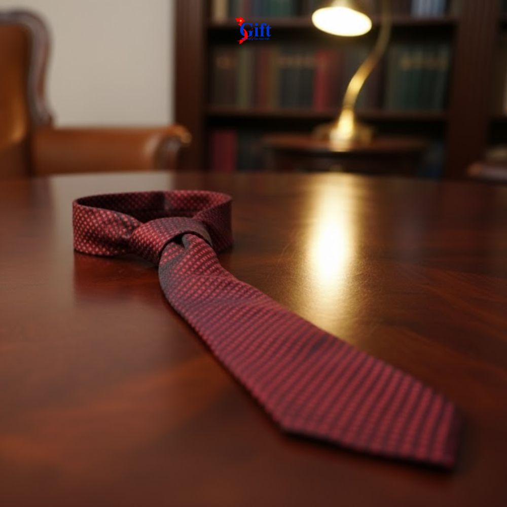 Cà vạt lụa cao cấp họa tiết chấm bi đỏ (1) Cà Vạt Lụa Tơ Tằm Họa Tiết Chấm Bi Đỏ