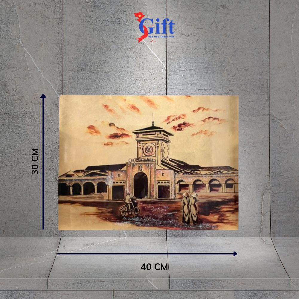 Tranh sơn mài Chợ Bến Thành