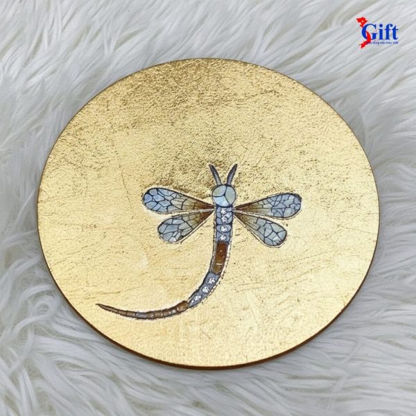 Handcrafted Lacquer Coaster with Gold Inlaid Dragonfly & Eggshell Motif – SG09.2