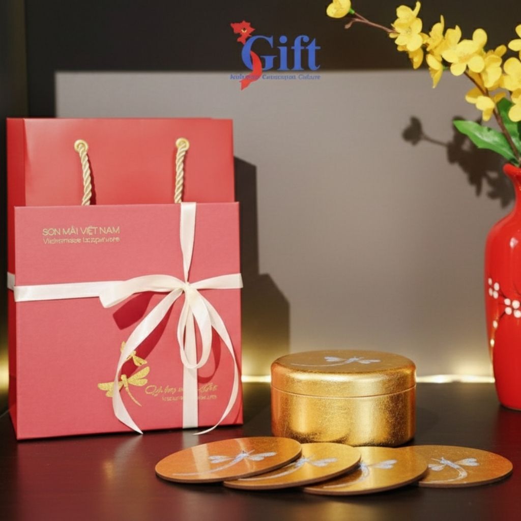 Lót Ly Sơn Mài Chuồn Chuồn Cẩn Trứng Vàng (4) Lót Ly Sơn Mài Chuồn Chuồn Cẩn Trứng Vàng SGDLL10-3