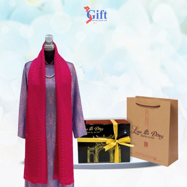 Khăn lụa hoa Hà Đông màu hồng SGKLTA419