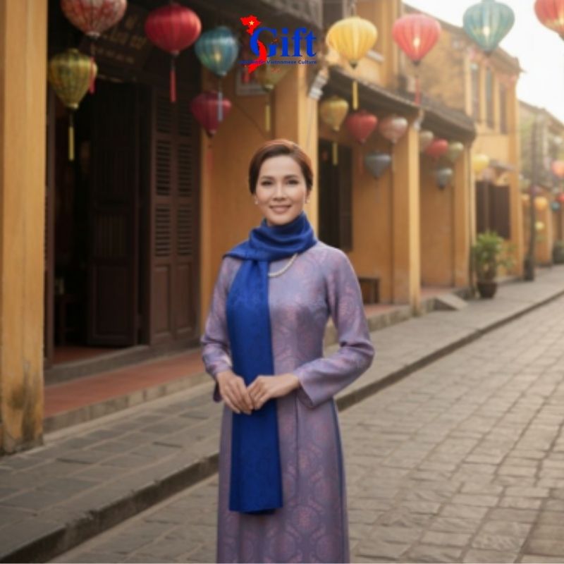 Blue Cloud Pattern Mulberry Silk Scarf & Lacquerware Gift Set