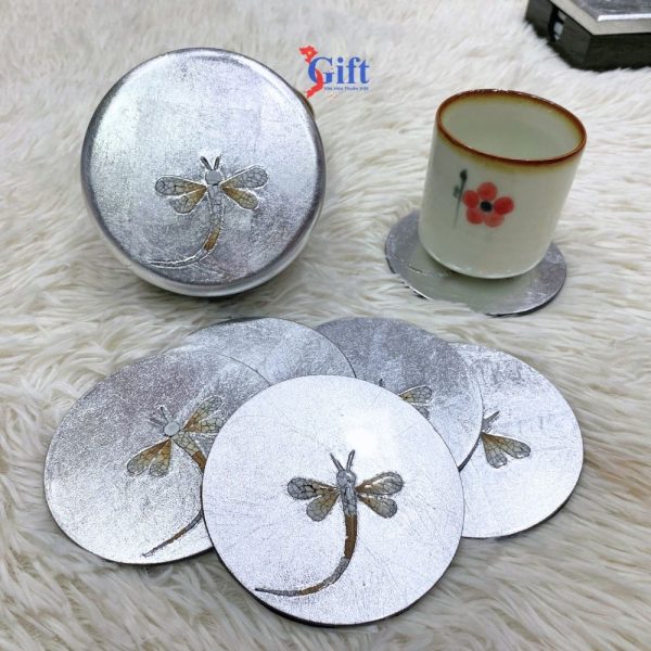 Lót Ly Chuồn Chuồn Cẩn Trứng Bạc - Nghệ Thuật Sơn Mài SGDLL10-2