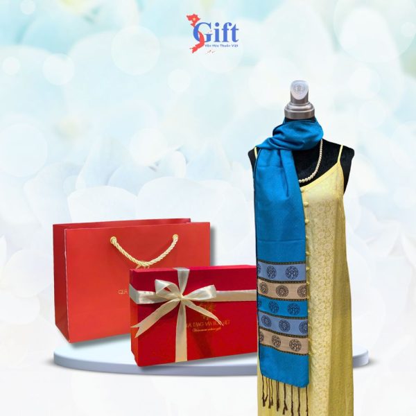 Khăn Lụa Hoa Văn Trống Đồng Văn Miếu Quốc Tử Giám Xanh Dương SGMNV-KLLS58180-22