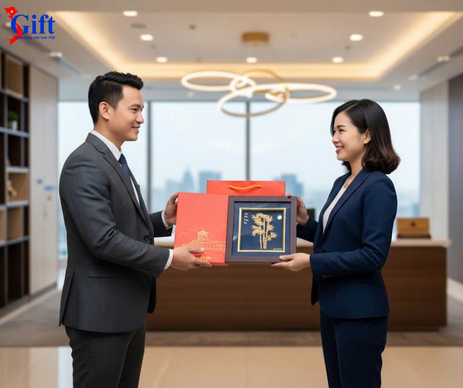 Tranh Đồng Tre trúc dát vàng nền xanh để bàn 24k