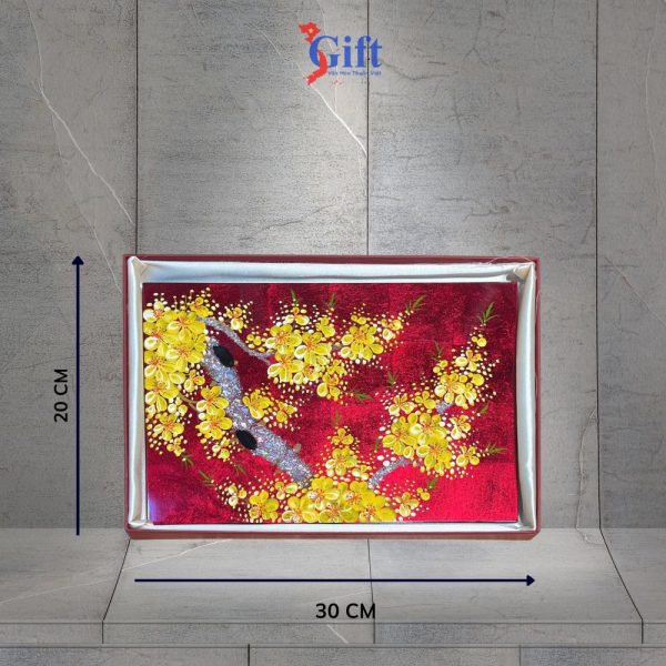 Tranh Sơn Mài Hoa Mai Nền Đỏ SGTSM234 – Biểu Tượng Đậm Chất Việt