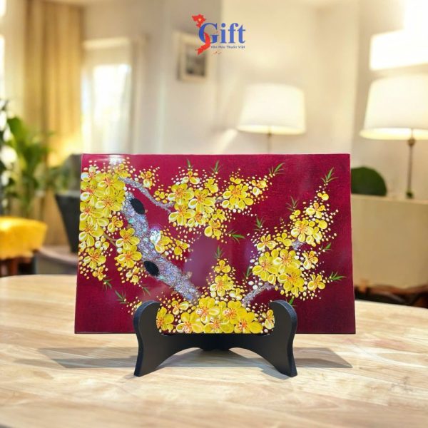 Tranh Sơn Mài Hoa Mai Nền Đỏ SGTSM234 – Biểu Tượng Đậm Chất Việt