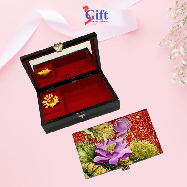 Combo Hộp đựng trang sức sen hồng tím nền đỏ + hộp ép kim SGCBHTSHD04-1