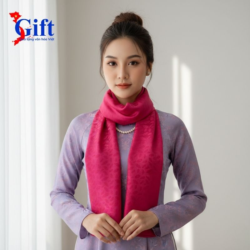 Khăn Lụa Hoa Màu Hồng Hộp Sơn Mài Đen Sgift (5) Khăn Lụa Hoa Màu Hồng – Hộp Sơn Mài Đen & Túi Quà Tặng SGKLTA419