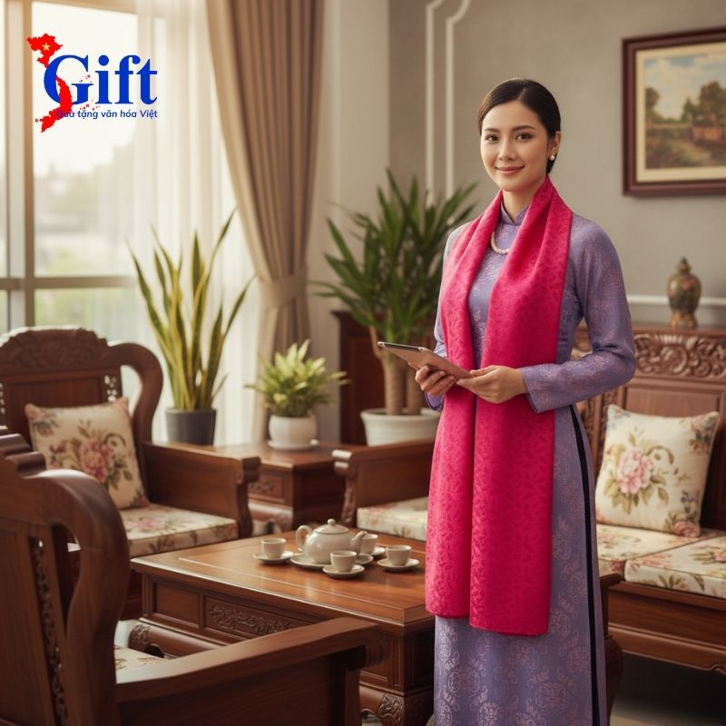 Khăn Lụa Hoa Màu Hồng Hộp Sơn Mài Đen Sgift (8) Khăn Lụa Hoa Màu Hồng – Hộp Sơn Mài Đen & Túi Quà Tặng SGKLTA419