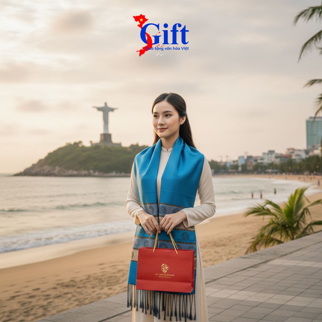 Blue Temple of Literature Bronze Drum Silk Scarf