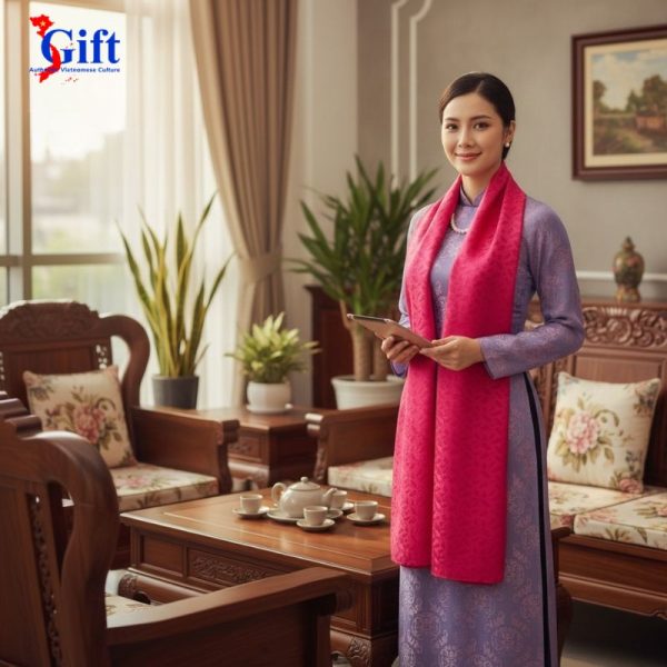 Pink Floral Silk Scarf – Black Lacquer Box & SGift Premium Gift Bag SGKLTA419