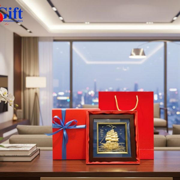 24K Gold-Plated Copper Artwork – "Smooth Sailing" with Blue Background SG03.3