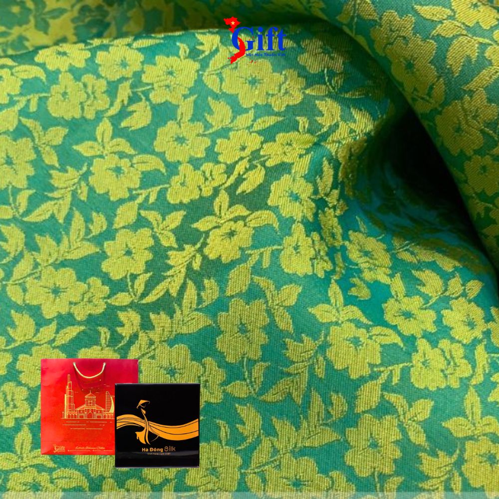 Vải lụa Hà Đông Họa Tiết Mai Nhí Màu Xanh