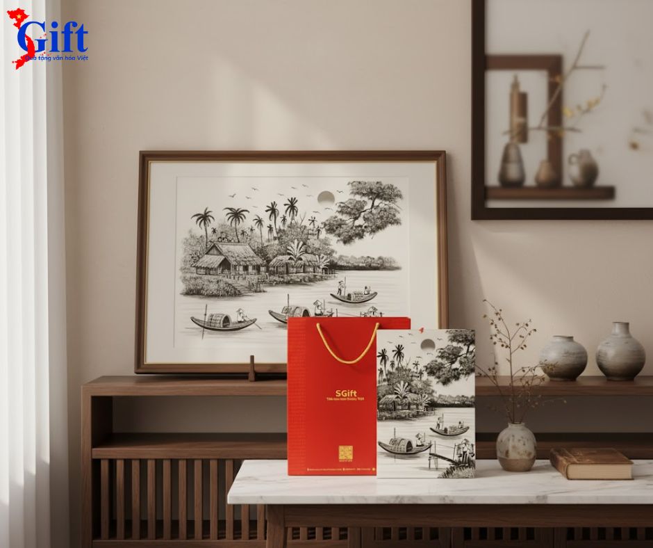 Tranh Sơn Mài Đồng Quê Trắng Đen