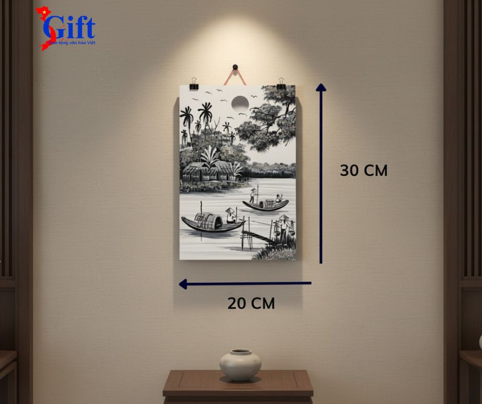 Tranh Sơn Mài Đồng Quê Trắng Đen