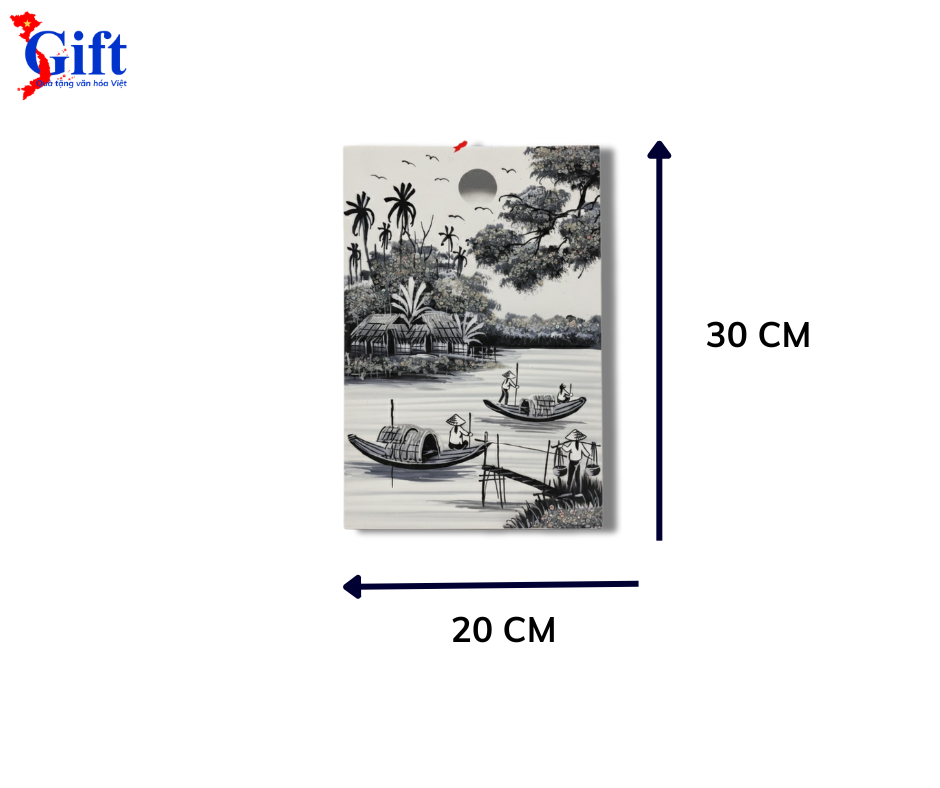 Tranh Sơn Mài Đồng Quê Trắng Đen