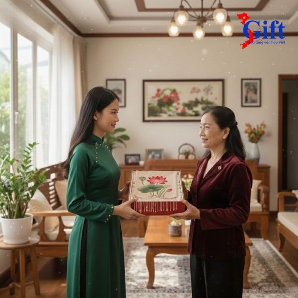 Khăn Lụa Thêu Sen Trắng Ngọc Trai