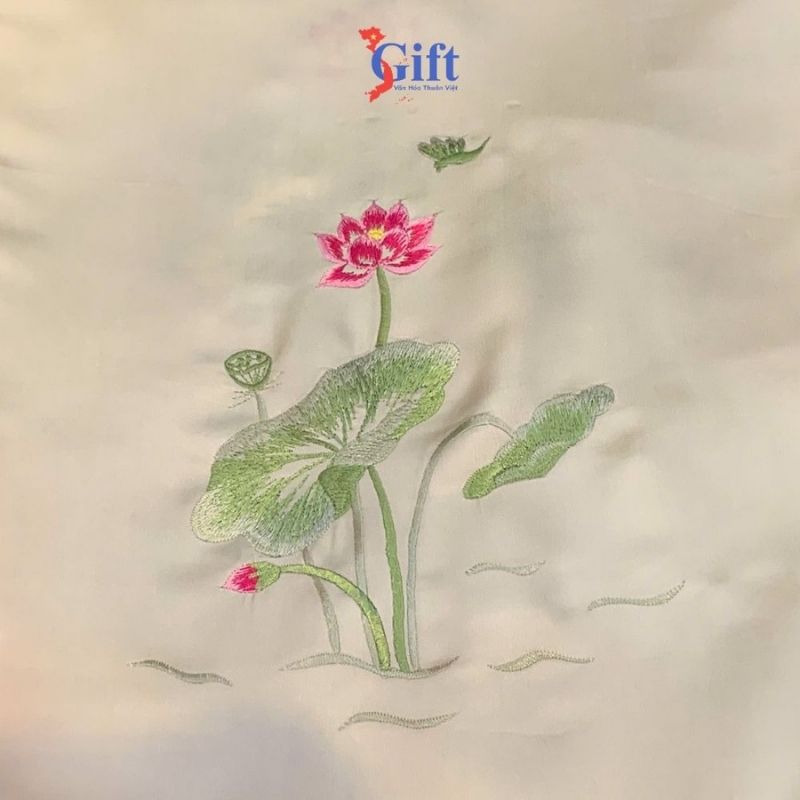 White Lotus Embroidered Silk Scarf with Natural Pearls White Lotus Embroidered Silk Scarf with Natural Pearls