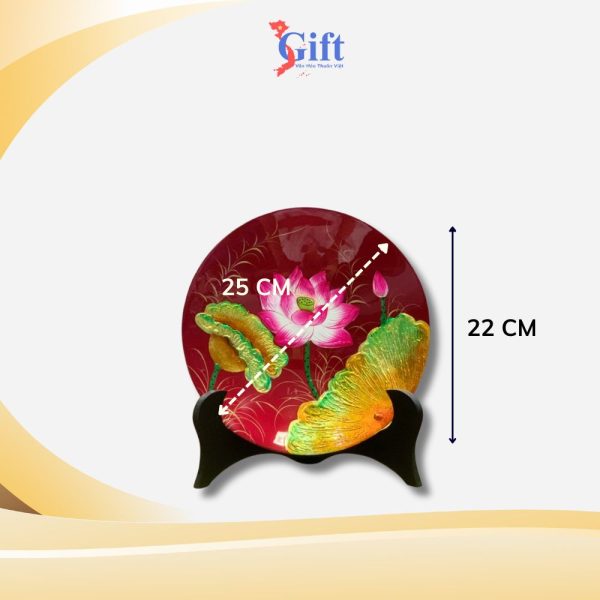 Tranh đĩa sơn mài hoa sen đắp nổi