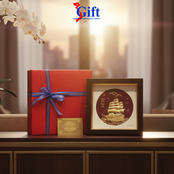 24K Gold-Plated Copper Painting – "Smooth Sailing" with Red Background SGMNVHD04.4