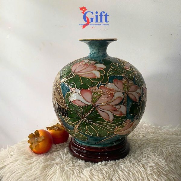 Bình thu tài hút lộc gốm Bát Tràng cao cấp vẽ họa tiết đắp nổiBình thu tài hút lộc gốm Bát Tràng cao cấp vẽ họa tiết đắp nổi