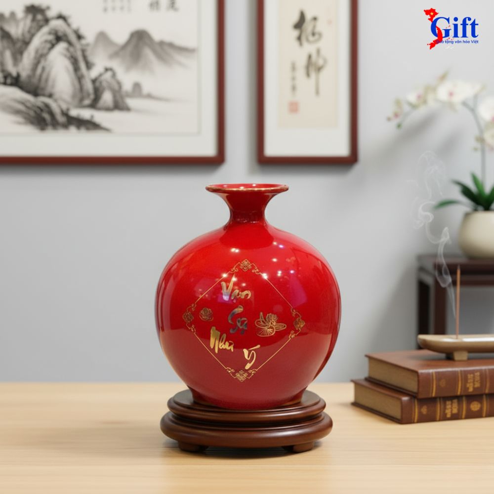 Bình thu tài hút lộc vẽ nhị cảnh cá sen vạn sự như ý nền đỏ Bình thu tài hút lộc vẽ nhị cảnh cá sen vạn sự như ý nền đỏ