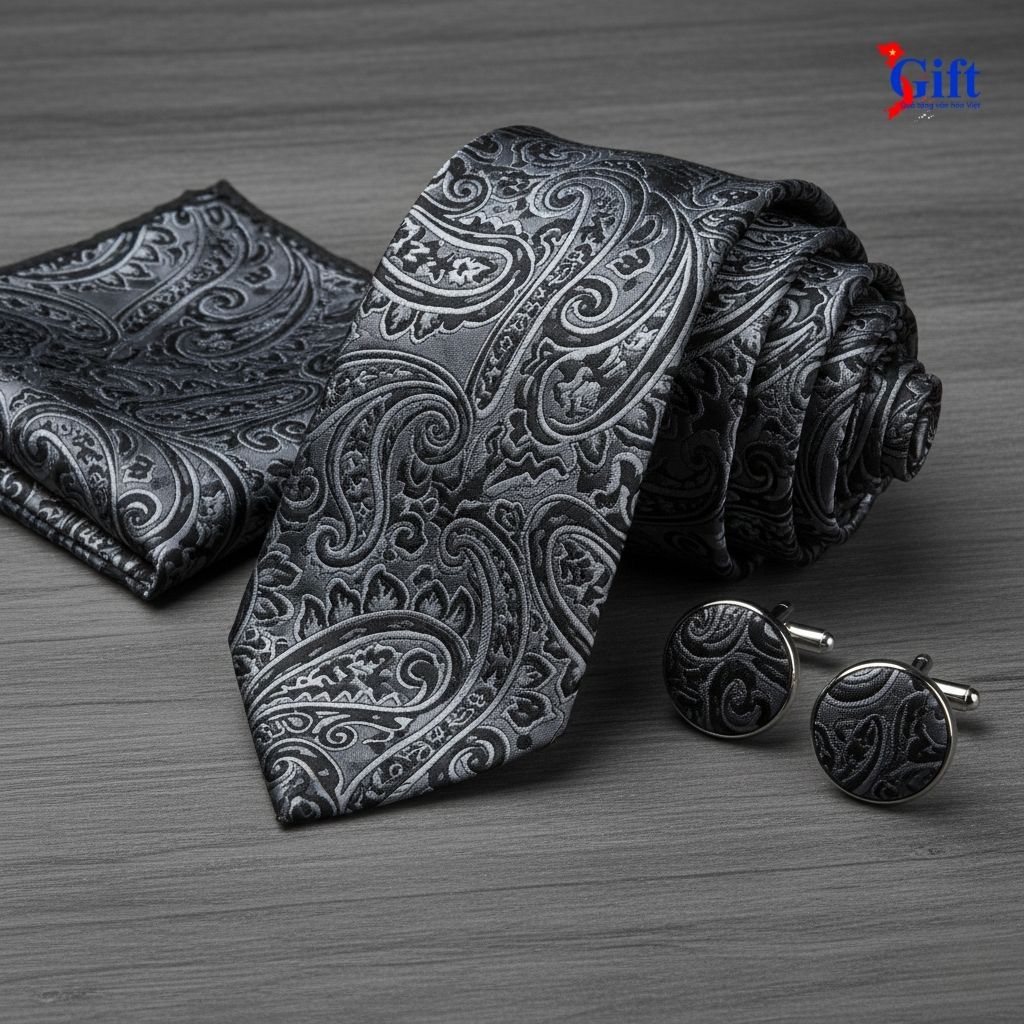 Cà Vạt Lụa Tơ Tằm Họa Tiết Đuôi Công