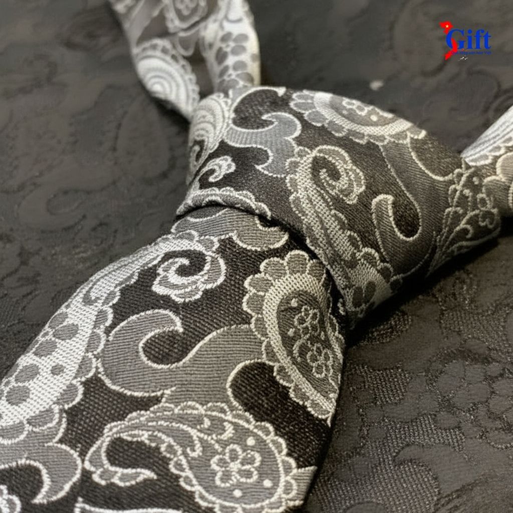 Cà Vạt Lụa Tơ Tằm Họa Tiết Đuôi Công