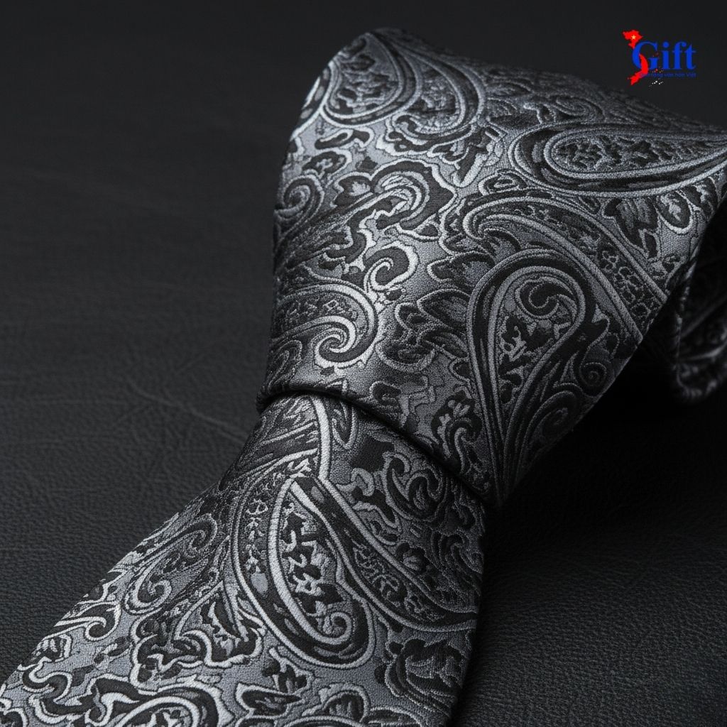 Cà Vạt Lụa Tơ Tằm Họa Tiết Đuôi Công