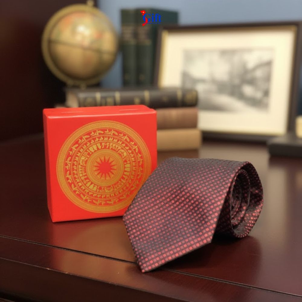 Cà vạt lụa cao cấp họa tiết chấm bi đỏ (3) Cà Vạt Lụa Tơ Tằm Họa Tiết Chấm Bi Đỏ