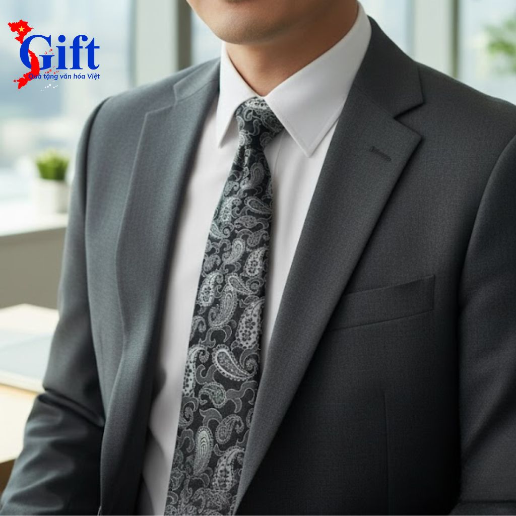 Cà vạt lụa tơ tằm họa tiết đuôi công Sgift qua tang doi tac (3) Cà Vạt Lụa Tơ Tằm Họa Tiết Đuôi Công