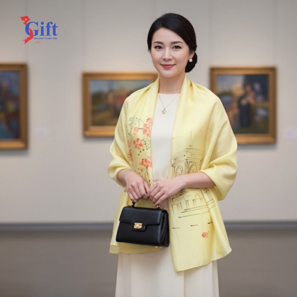 Khăn lụa vẽ chợ bến thành sgift