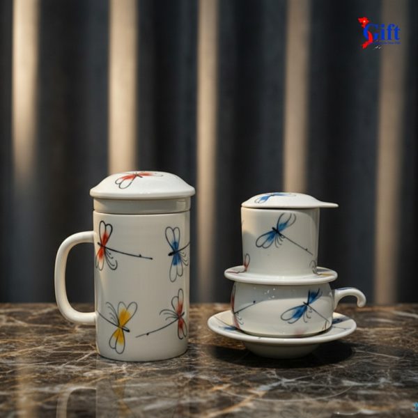 Ly Lọc Trà & phin cafe vẽ chuồn kim xanh đỏ