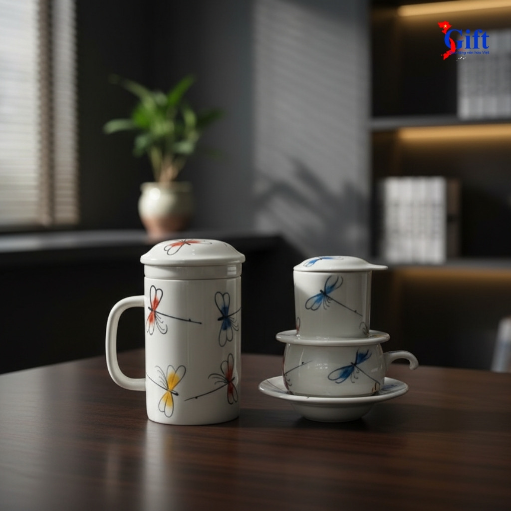 Ly Lọc Trà va phin cafe vẽ chuồn kim xanh đỏ (2) Ly Lọc Trà & phin cafe vẽ chuồn kim xanh đỏ