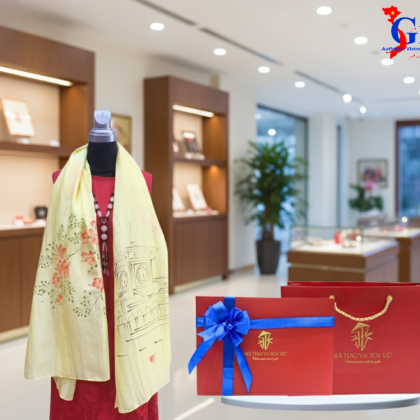 Khăn Lụa Tơ Tằm Cao Cấp Vẽ Chợ Bến Thành SG01.2