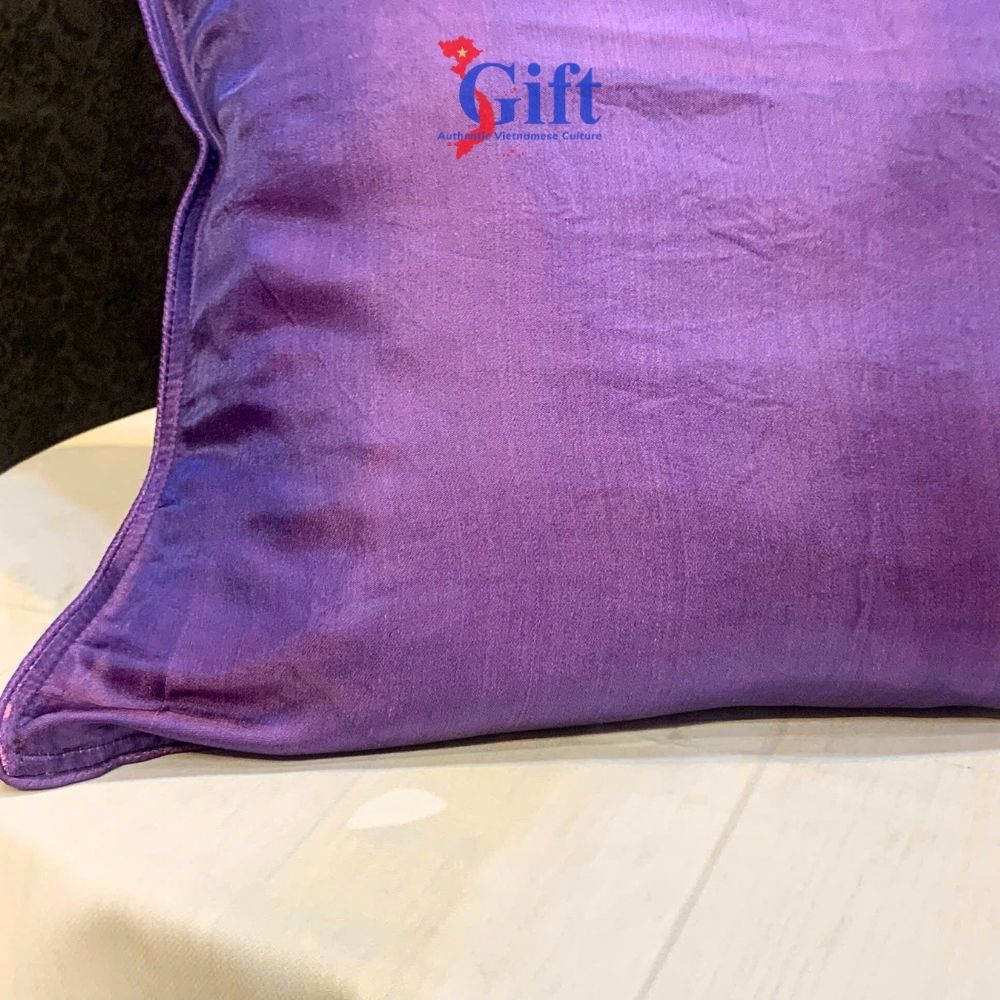 vỏ gối lụa tơ tằm (76) Bộ quà tặng Vỏ gối lụa Hà Đông tím vàng đồng 40x40 SGLNL4040/12