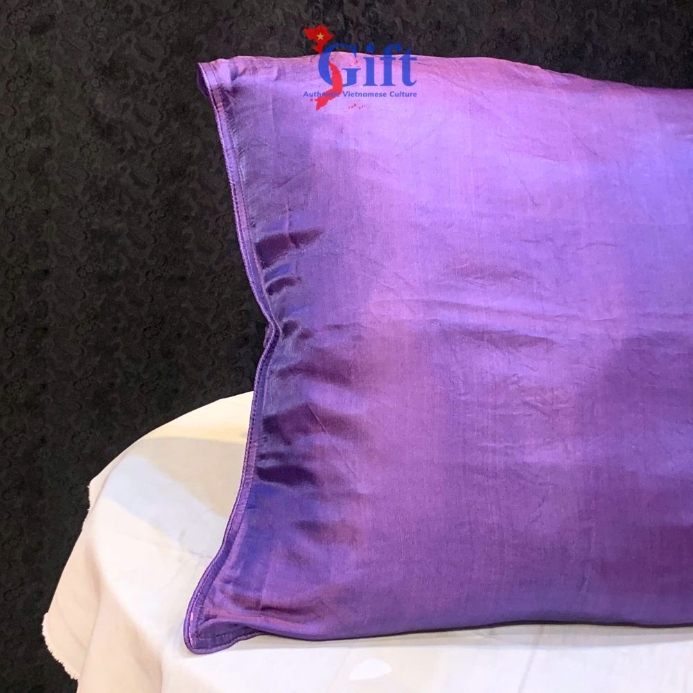 Bộ quà tặng Vỏ gối lụa Hà Đông tím vàng đồng 40x40 SGLNL4040/12