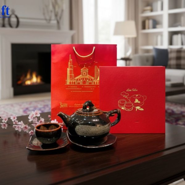 Bộ Bình Trà Hỏa Biến Ấm Chén Dẹt TS577 Bát Tràng Quà Tặng Gốm Sứ Cao Cấp