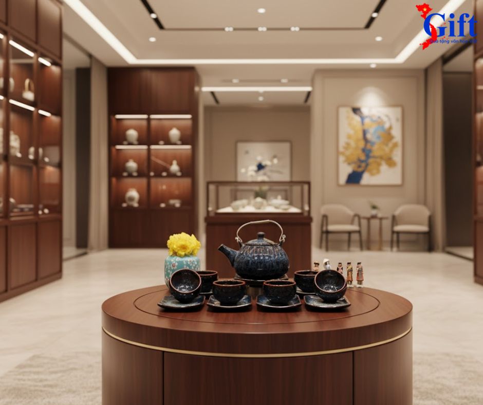 Bộ bình trà men hỏa biến Ấm chén kẻ sọc 500ml TS580